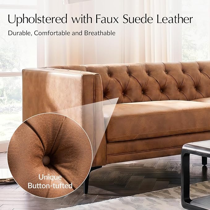 HULALA HOME 84" W Faux Leather Sofa Couch - Image 4