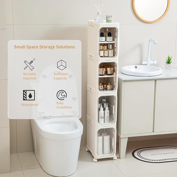 4-Tier Tall Narrow Storage Cabinet, Slim Bathroom Storage Cabinet - Image 3