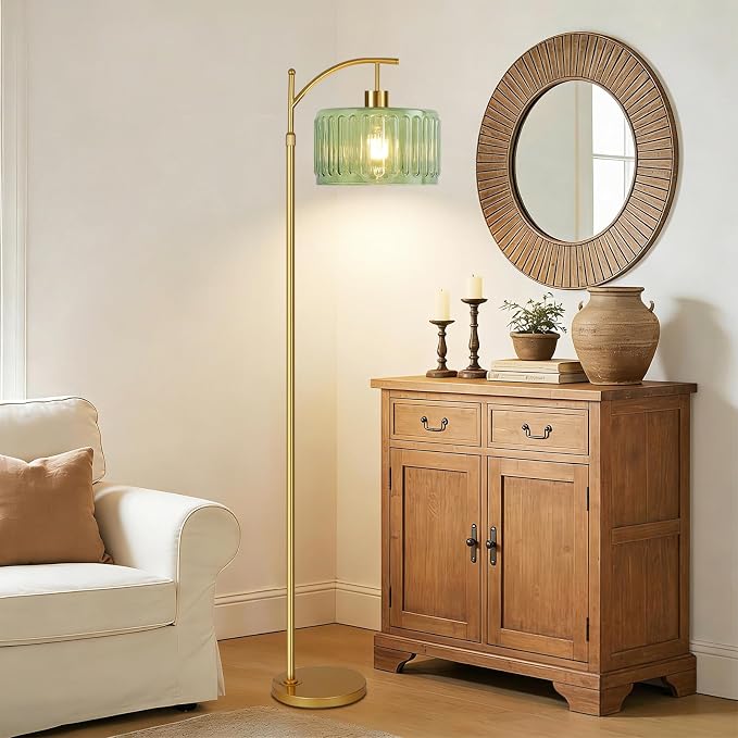 QIYIZM Glass Floor Lamp for Living Room, Mid Century Modern Brass Tall Lamp - Image 3
