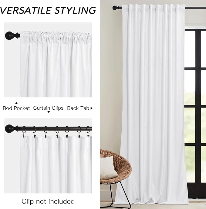 RYB HOME Pure White Velvet Curtains 90 inches - Image 4