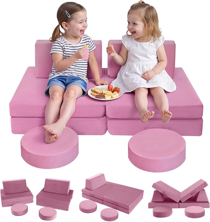 MeMoreCool Toddler Couch for Girls, 8-Piece Modular Kids Play Couch in Dusty by MeMoreCool