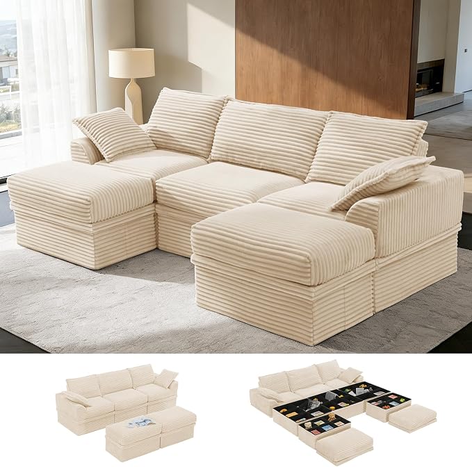 Upgrade Boneless Couch with Storage, Extra Deep&High Seat Modular Sectional by Unknown