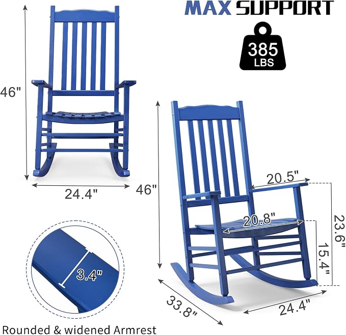 Outvita Outdoor Rocking Chair, Solid Wood High Back Rocker, All Weather Lounge - Image 3