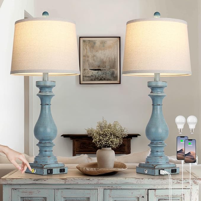 Cinkeda 29" Tall Table Lamp for Living Room Set of 2, Coastal Bedside - Image 6