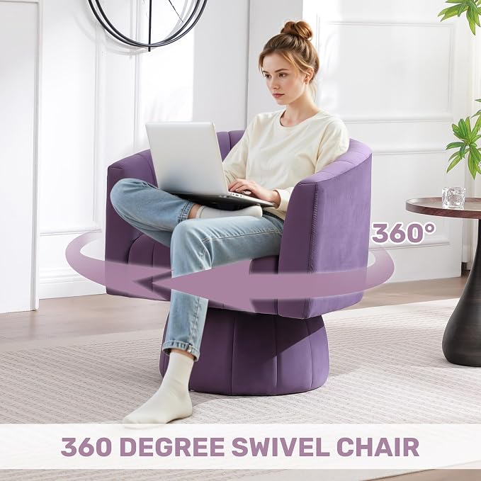 Swivel Accent Barrel Chair, Cute Comfy Small Round 360° Arm Chair. Velvet Club - Image 4