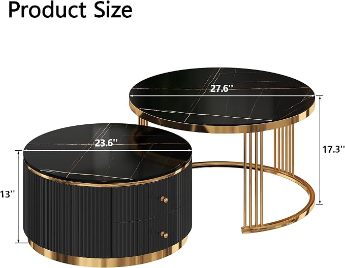 Modern 2 Pieces Black Round Nesting Coffee Table - Image 2