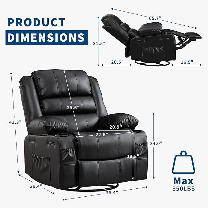 Rocking Recliner Chair for Adults Wide 360° Swivel Rocker Recliner - Image 3