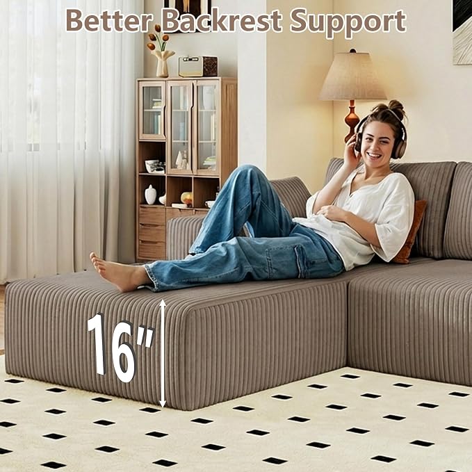 95" Cloud Sectional Couch with L-Shape Chaise, Modular Comfy Sofa Chaise Longue - Image 5