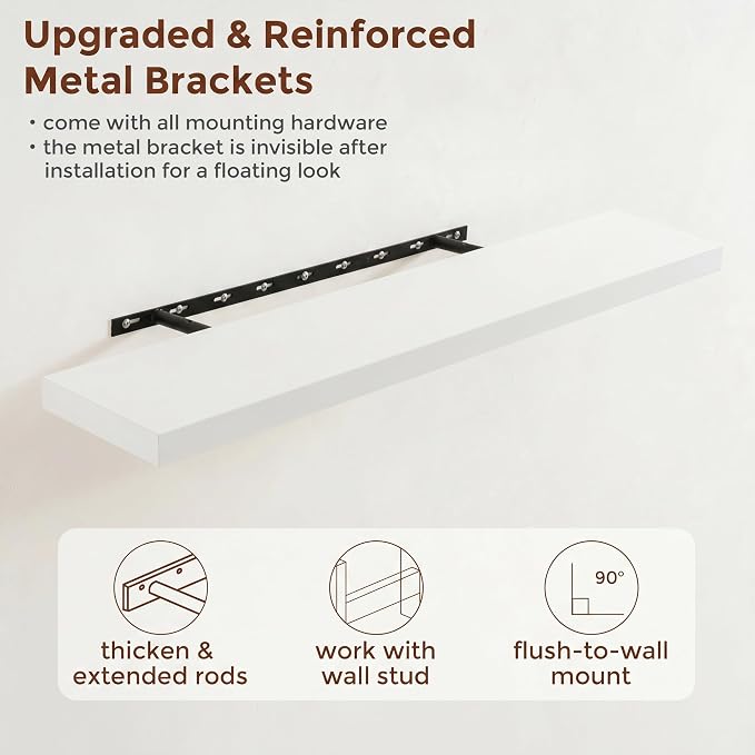 fuqing 40 Inch Floating Shelves | 6.7 Inch Deep White Shelves - Image 5