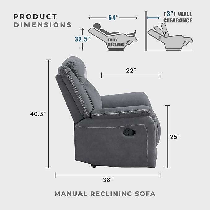 Lexicon Manual Double Reclining Sofa, Polished Microfiber Upholstered 3 Seater - Image 2