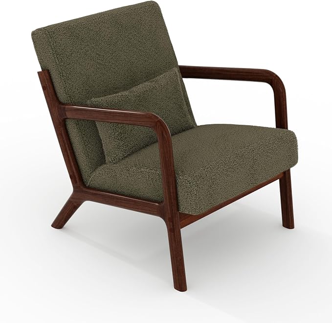 Garvee Mid-Century Modern Accent Chair, Sherpa Upholstery, Solid Wood Armchair - Image 7