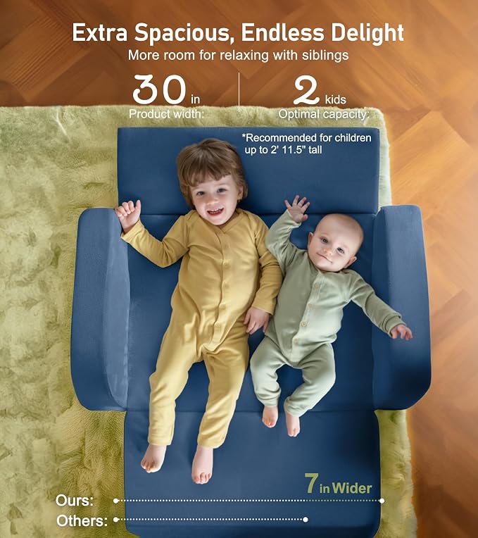 3-in-1 Extra Wide Convertible Kids Couch, Flip Open Toddler Couch to Lounger - Image 2