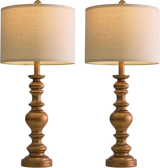 BOBOMOMO 27" Antique Gold Table Lamps Set of 2, Elegant Large Resin Lamps - Image 7
