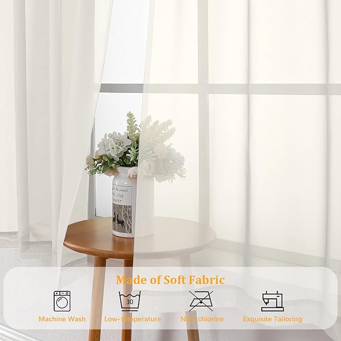 Gwine Ivory Sheer Curtains 120 Inches Long 2 Panels Set, Extra Long Sheer Ivory - Image 6