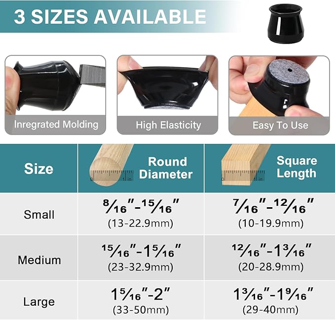 24 Pcs Chair Leg Floor Protectors Round, Silicone Felt Furniture Leg Pads Caps - Image 5