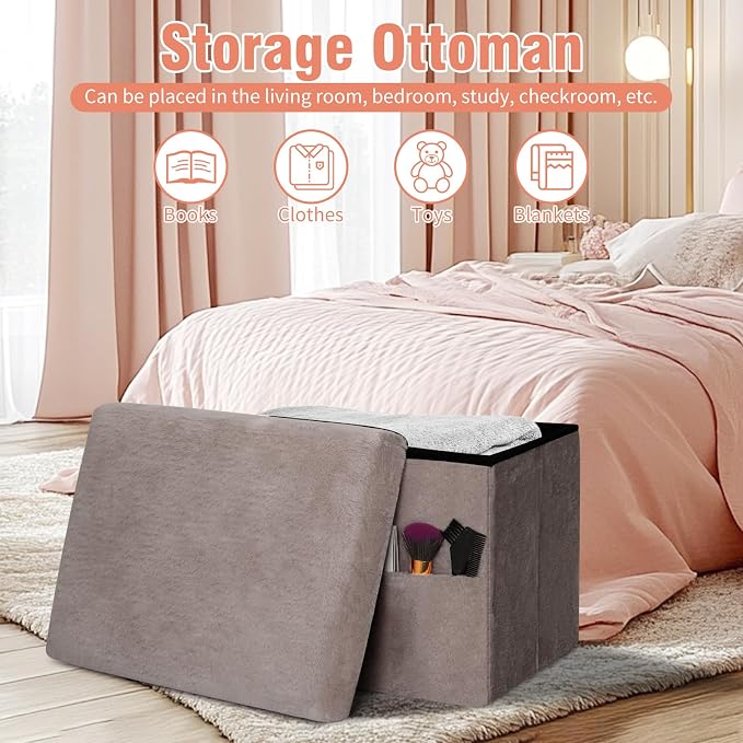 Ottoman with Storage, Folding Soft Fur Ottoman Foot Rest Stool with Thicker - Image 4