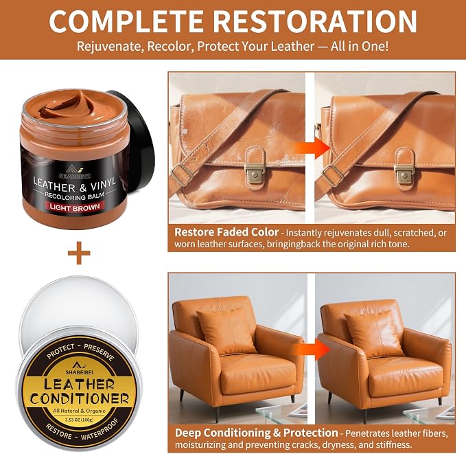 Leather Recoloring Balm with 100ml Mink Oil, Light Brown Leather Repair Kit and - Image 2