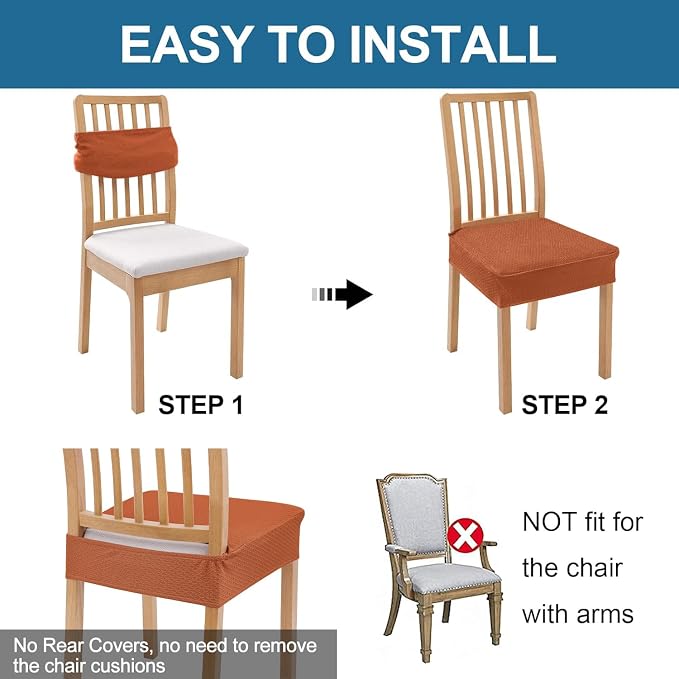 Smiry Waterproof Seat Covers for Dining Room Chairs Set of 4, Stretch Jacquard - Image 5