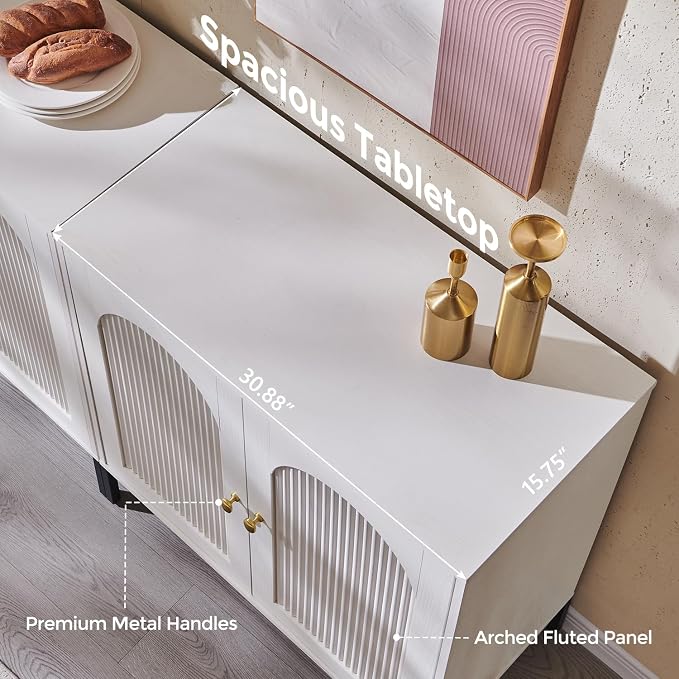 IFBUY Modern Sideboard Buffet Cabinet, 92.63" W Fluted Arched Buffet Cabinet - Image 6