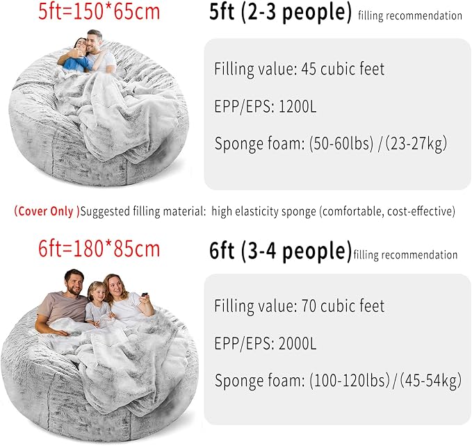 YudouTech (No Filler Bean Bag Chair Cover Without Filler, Big Round Soft Fluffy - Image 4