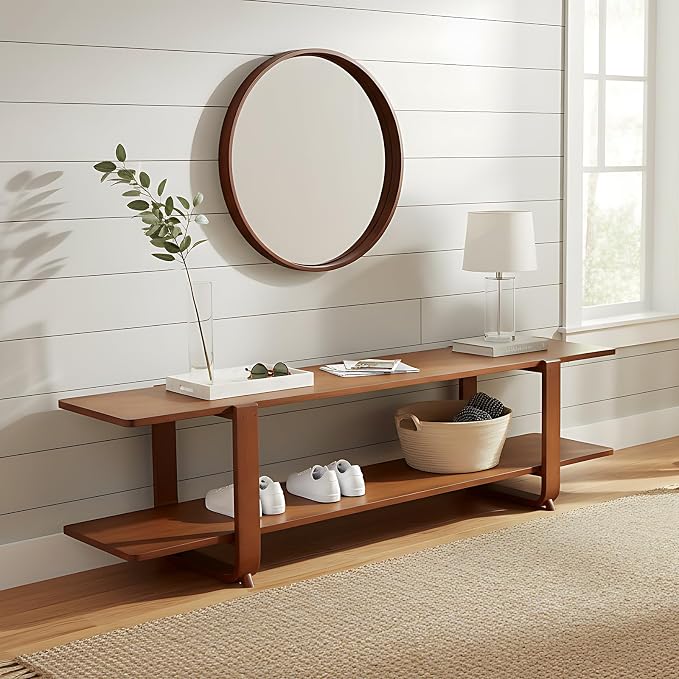 Welnow Low Bamboo TV Stand for Up to 65 Inch, Small Mid Century Modern - Image 6