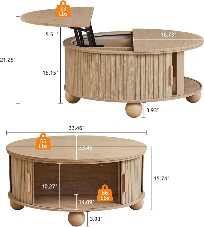 Fluted Round Lift Top Coffee Table - Image 2