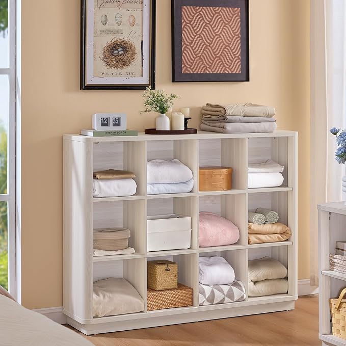 Joaxswe 12 Cube Storage Organizer, Wood Floor Standing 3-Tier Cubby Bookcase - Image 8
