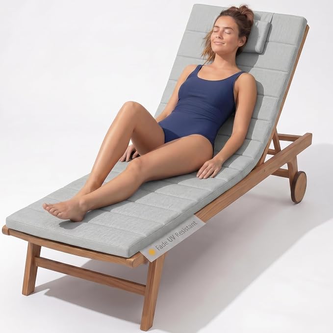 Quilted Chaise Lounge Outdoor Patio Furniture Cushions | Water-Resistant Patio by Elvoki