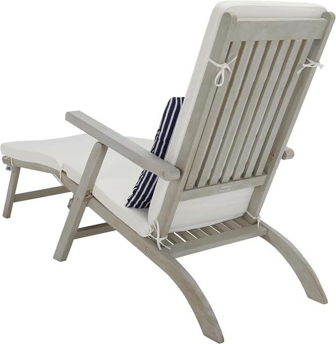 SAFAVIEH Outdoor Collection Palmdale Grey Solid Wood/Beige Cushion - Image 8