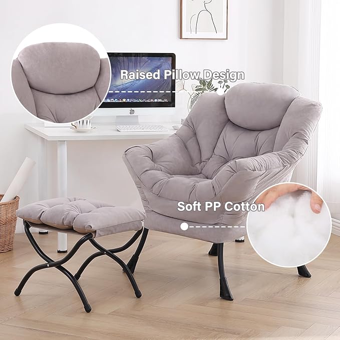Tiita Modern Lazy Chair with Ottoman, Large Accent Armchair, Leisure Sofa - Image 4