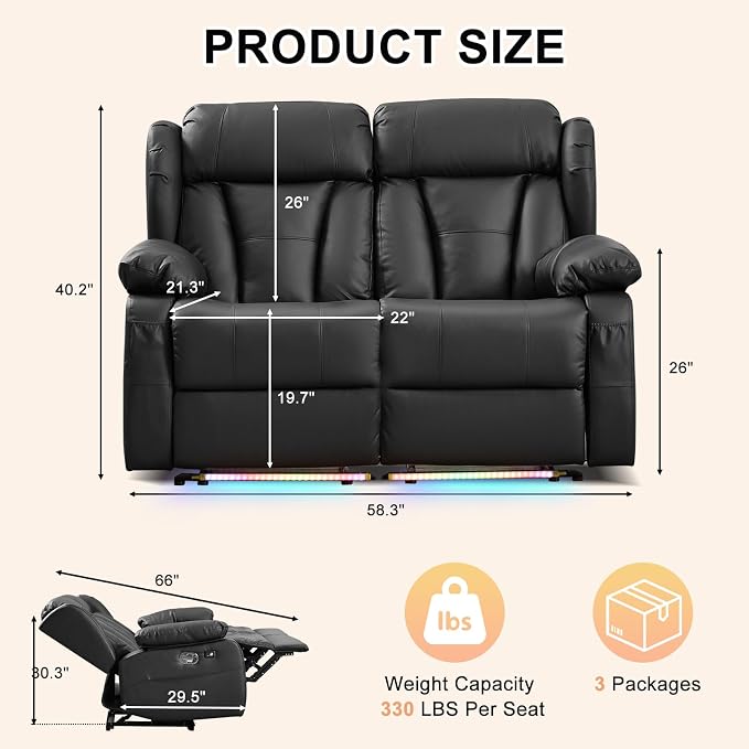 58.3" Reclining Loveseat Sofa, RV Loveseat Recliner Couch - Image 2