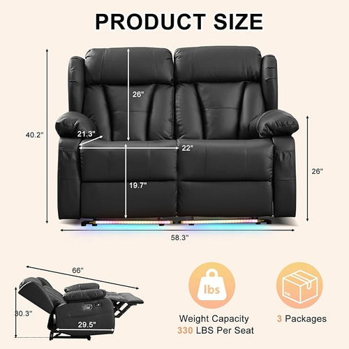58.3" Reclining Loveseat Sofa, RV Loveseat Recliner Couch - Image 2