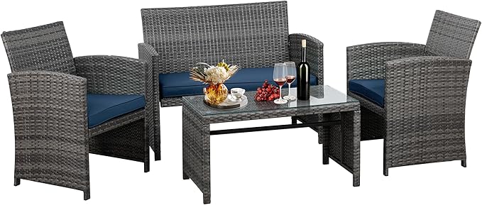 JAMFLY 4 Piece Outdoor Patio Furniture Set, Outdoor Wicker Rattan Chairs by JAMFLY
