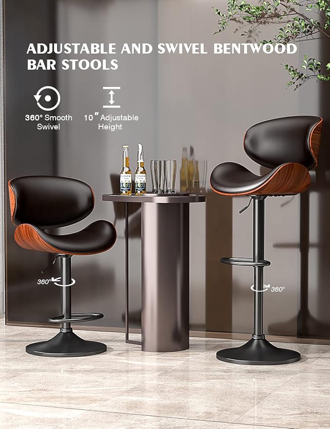 YaFiti Bar Stools Modern PU Leather Adjustable Swivel Barstools, Kitchen - Image 4