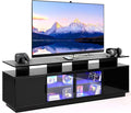 70 Inch Black TV Stand for Living Room, LED Entertainment Center for Gaming by ansefe