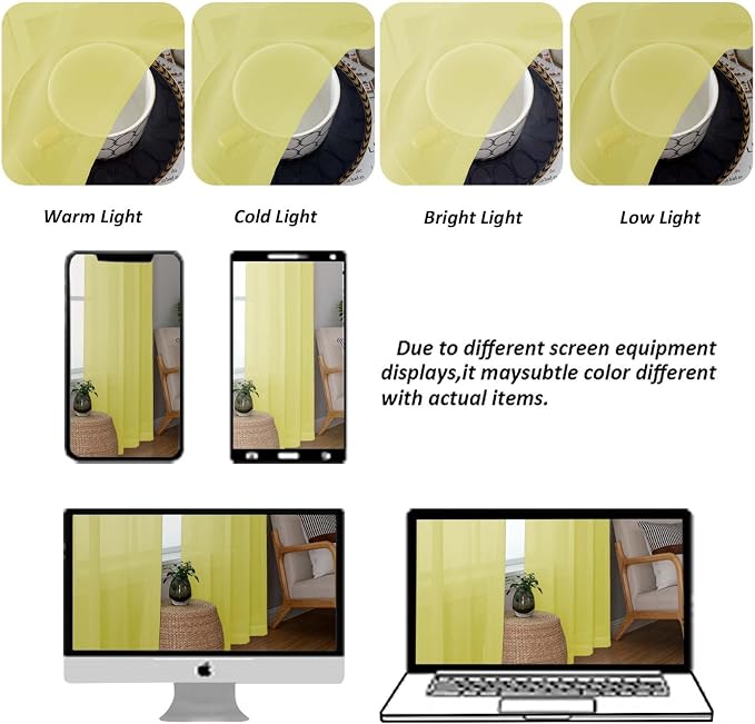 Chyhomenyc Lemon Sheer Curtains 72 Inch Length 2 Panels, Light Filtering Soft - Image 4