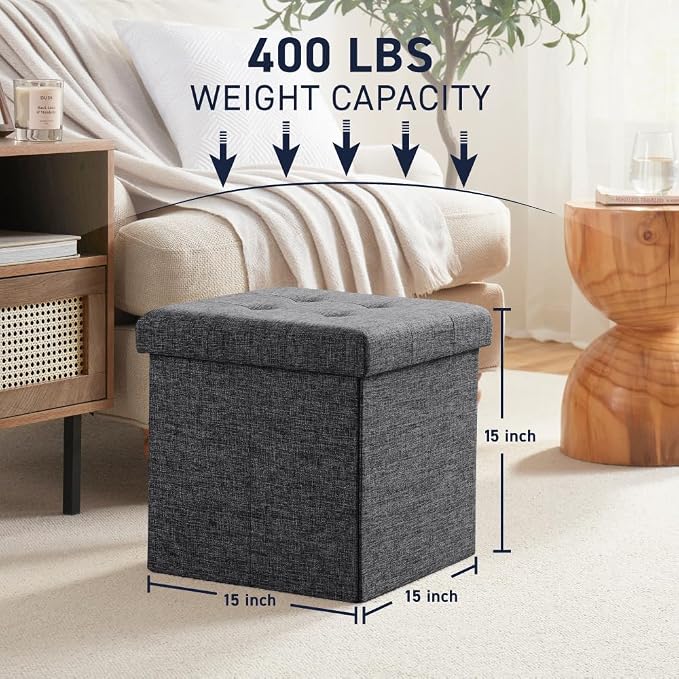 Ornavo Home 2 Pack 15 Inch Folding Storage Ottoman - Image 3