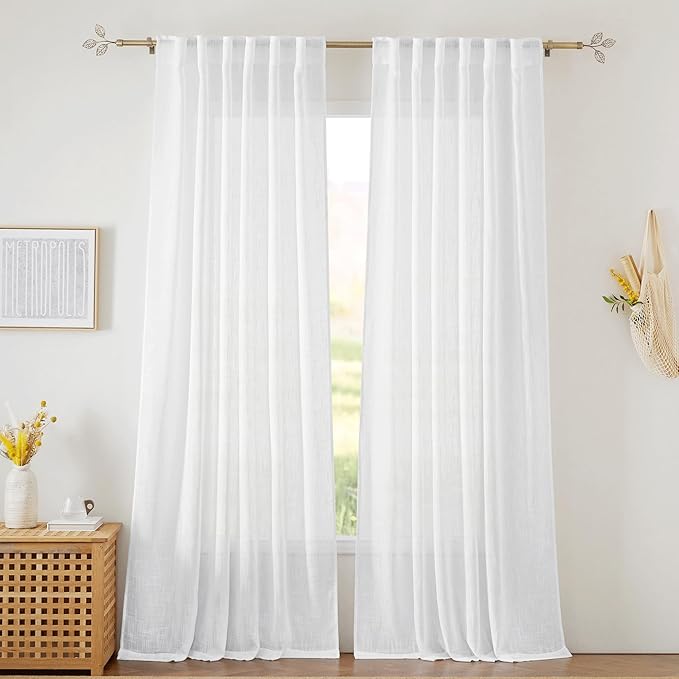 RYB HOME Linen Sheer Curtains for Living Room Textured Semi Sheer Curtains by RYBHOME