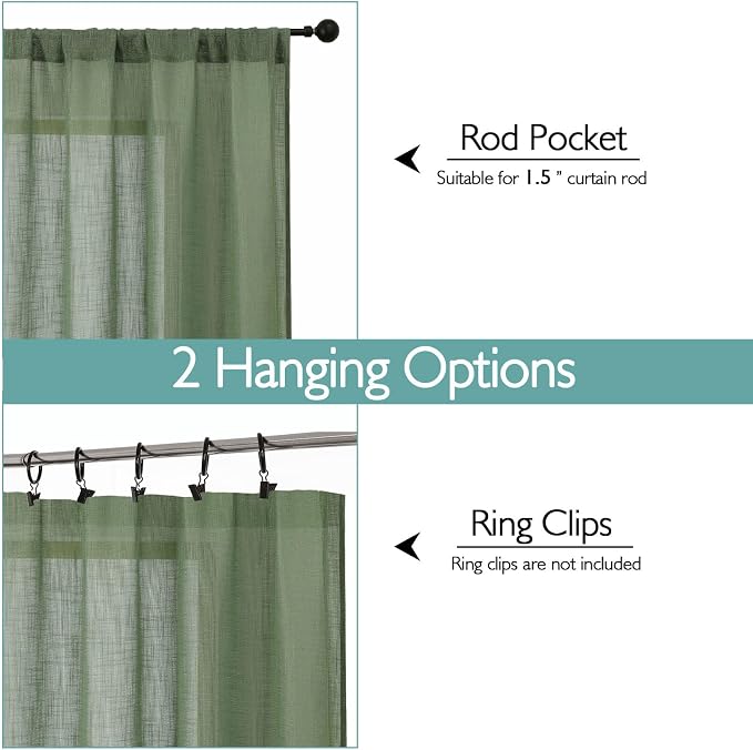 Chyhomenyc Extra Long Sage Green Semi Sheer Curtains 108 Inches Long 2 Panels - Image 4