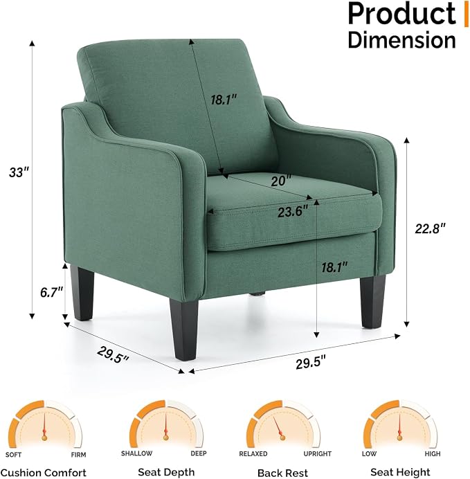 VINGLI Mid-Century Modern Accent Chairs Set of 2 Living Room Chairs Dark Green - Image 2