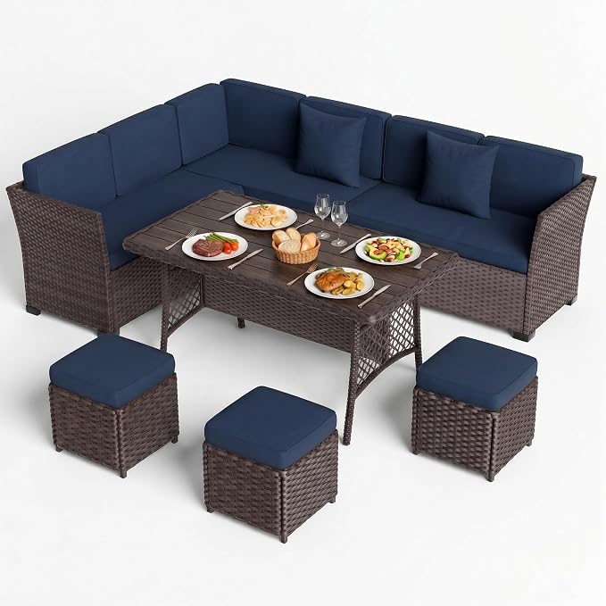 LOUVIXA 7 Pieces Patio Furniture Set, Outdoor Patio Furniture, Wicker - Image 9