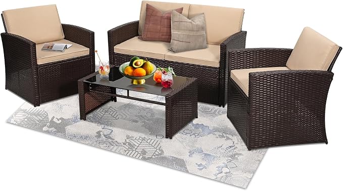 KROFEM 4-Piece Patio Furniture Set, Wicker Outdoor Rattan Sectional Sofa by KROFEM