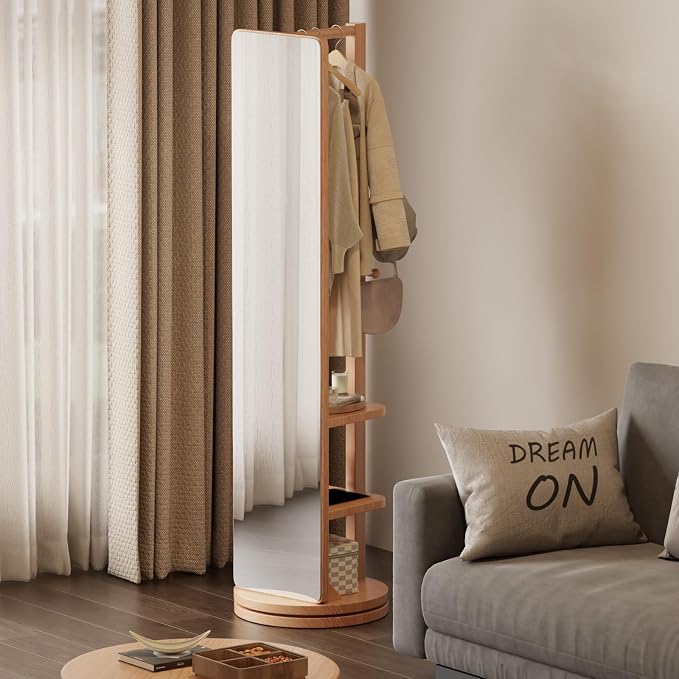 WoodsWhisper Full Length Mirror Coat Rack Solid Wood Floor Mirror 66"x12" Full - Image 5