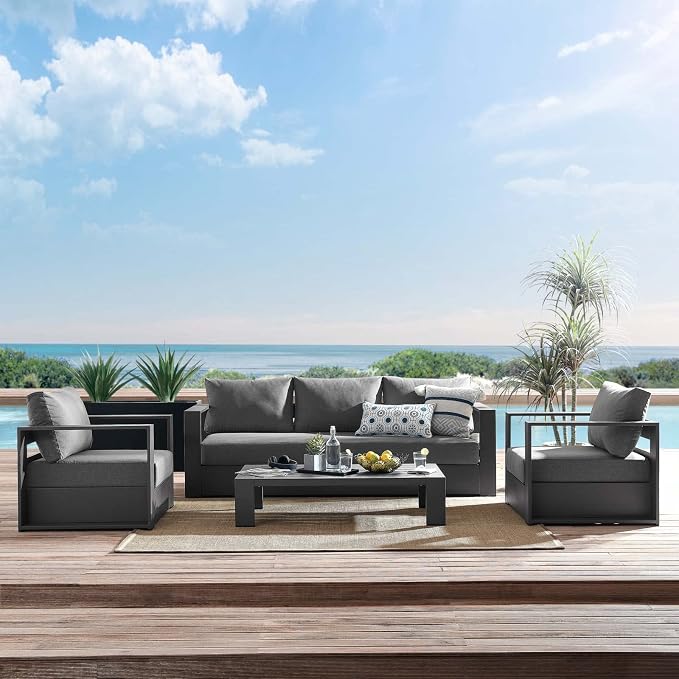 Modway Tahoe Aluminum 4-Piece Outdoor Patio Set in Gray Charcoal - Image 2