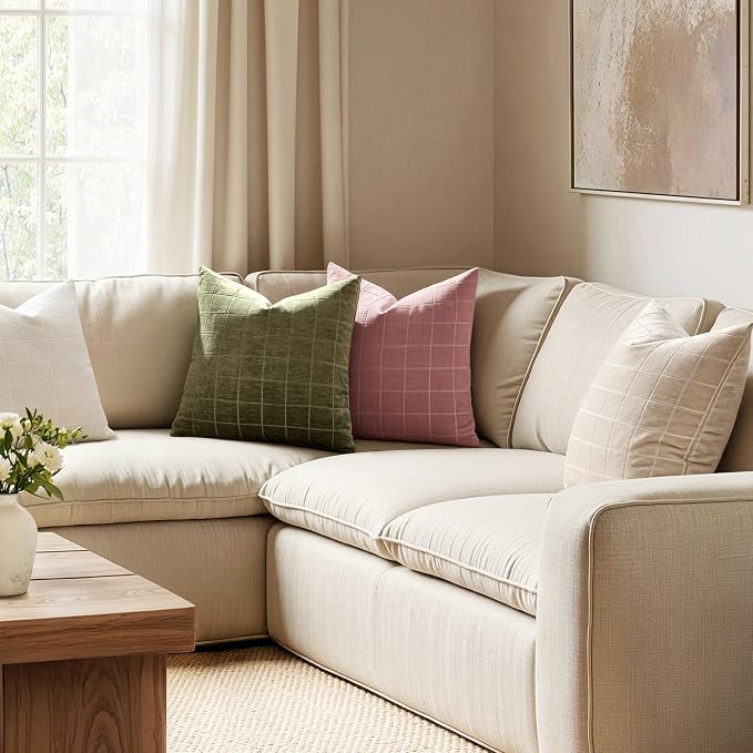 MIULEE Decorative Chenille Check Throw Pillow Covers Vintage Plaid Couch - Image 4