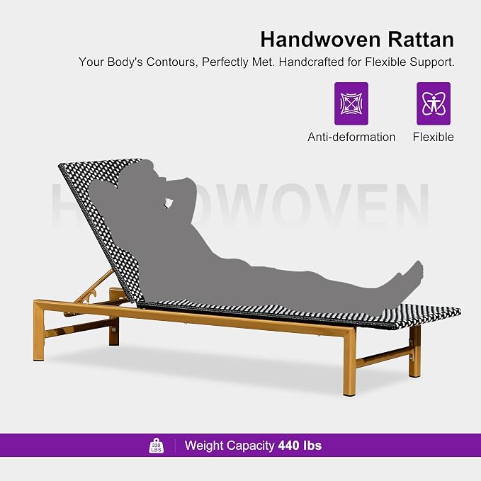 PURPLE LEAF Patio Chaise Lounge French Outdoor Lounger 1 Piece Wood-Grain - Image 5