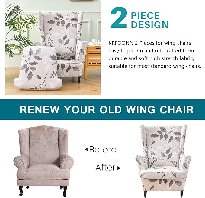 KRFOONN Wingback Chair Covers Slipcovers 2 Piece Stretch Wing Chair Covers - Image 4
