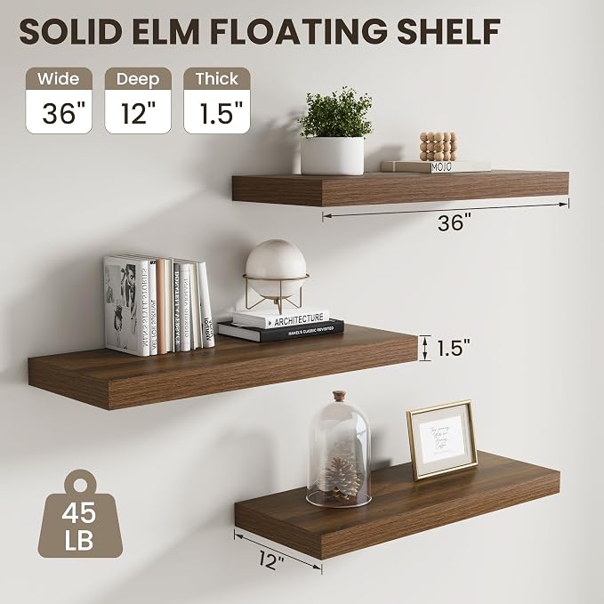 Dreamland 36 inch Floating Shelves, Rustic Wood Floating Wall Shelf - Image 3