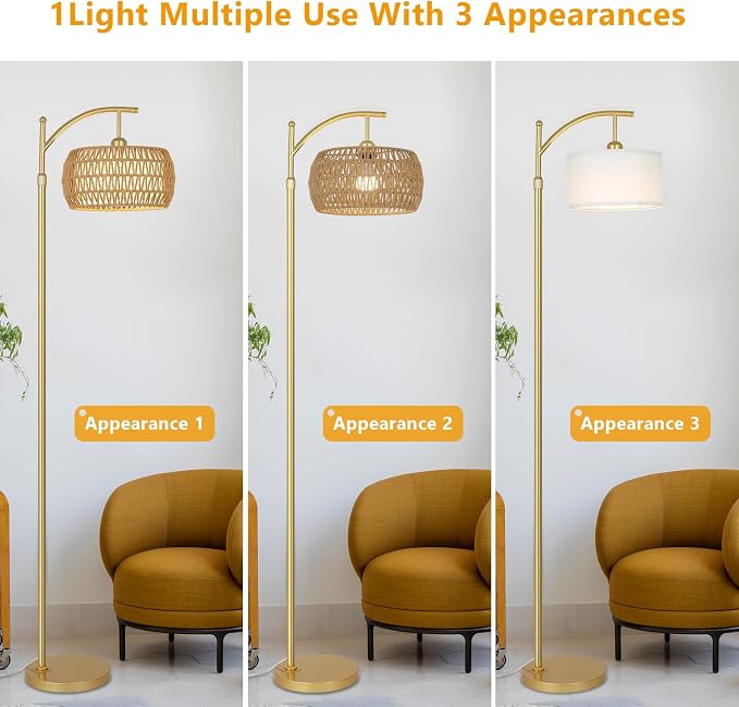 eyassi Arc Floor Lamp with 3 Color Temperatures, LED Gold Floor Lamp with - Image 6