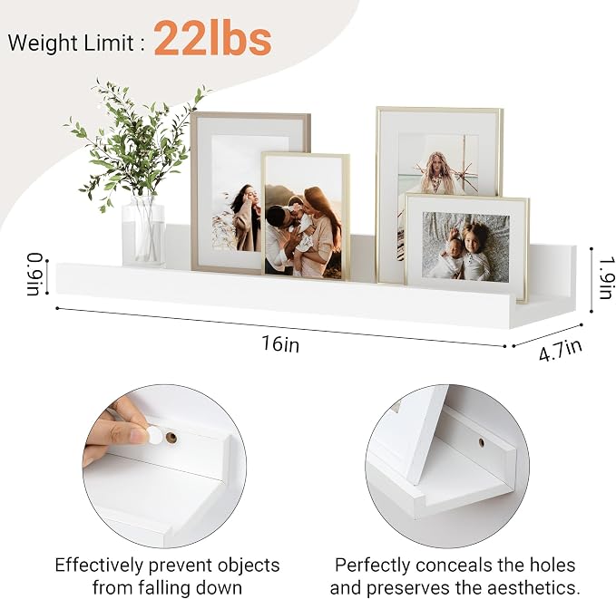 Floating Shelves for Wall, 16 inch Wood Floating Shelves Set of 2, Picture - Image 3